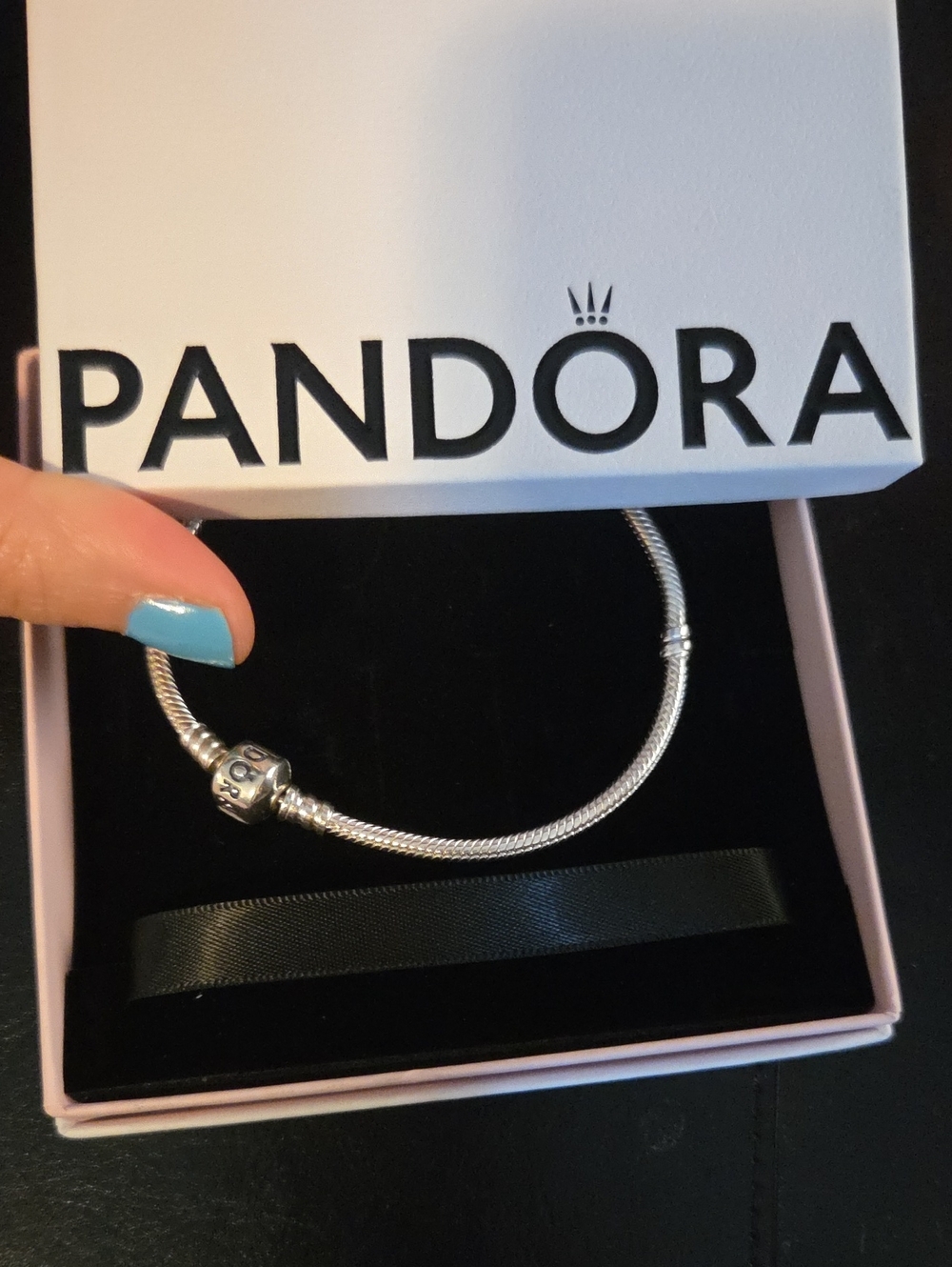 Pandora Silver Snake Chain Bracelet with Logo Clasp
